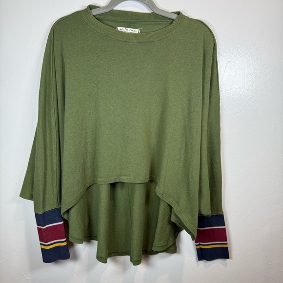 We the Free Olive Green High Low Hem Stripe Statement Cuffs Top Size Small - Picture 1 of 13